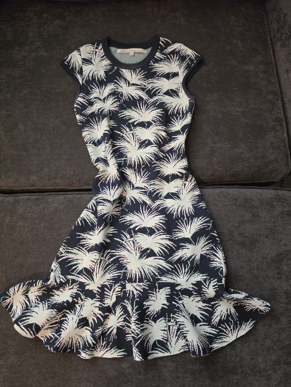 RACHEL Rachel Roy Navy and White Palm-Print Midi Dress